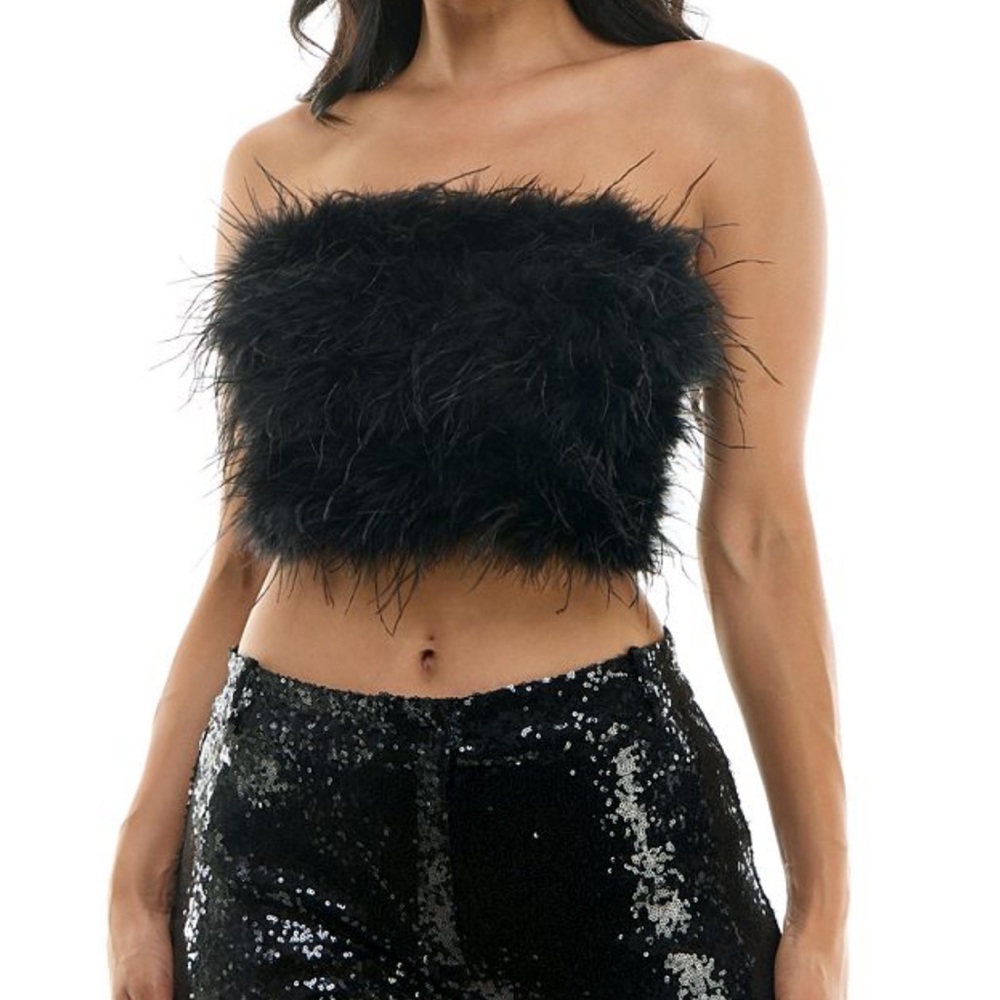 Black feather front top